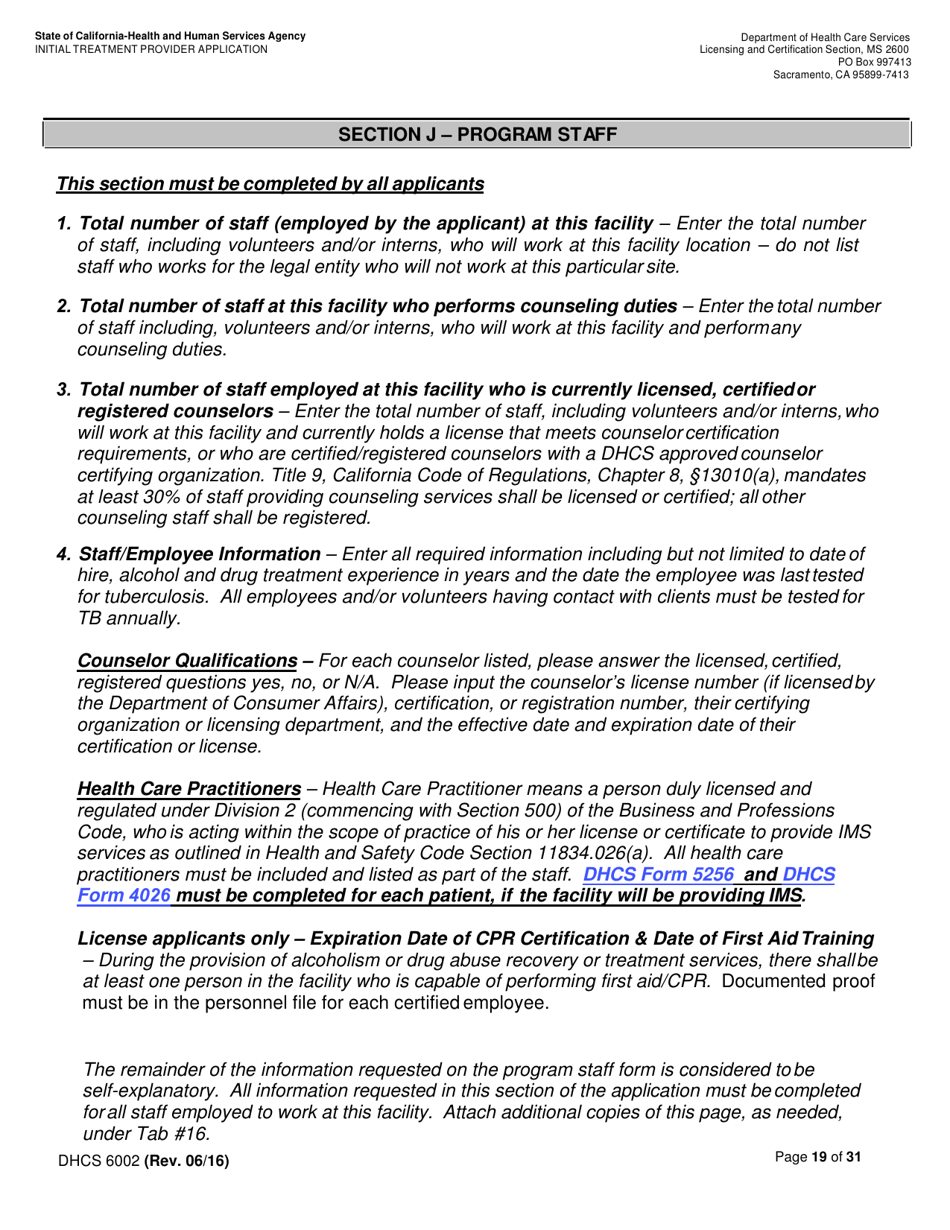 Form DHCS6002 Initial Treatment Provider Application - California, Page 19