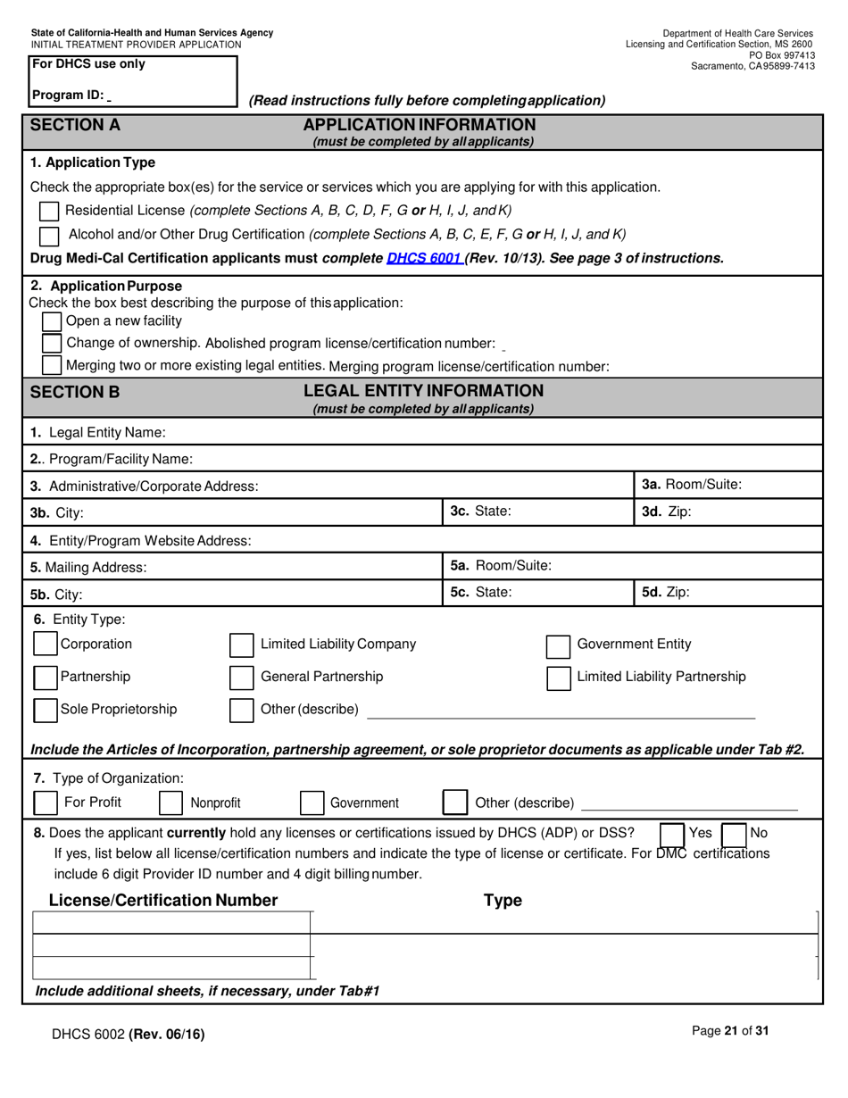 Form DHCS6002 Initial Treatment Provider Application - California, Page 21