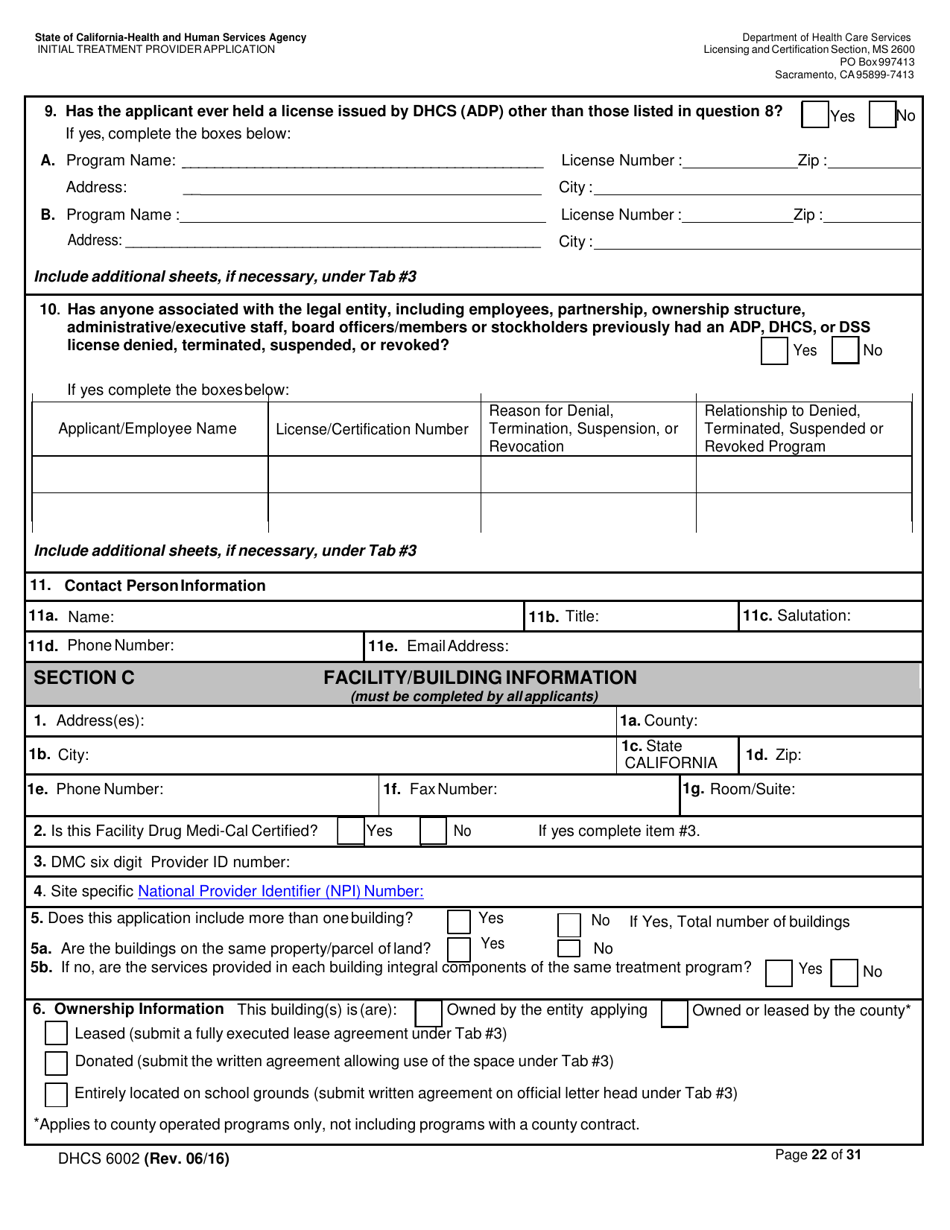 Form DHCS6002 Initial Treatment Provider Application - California, Page 22