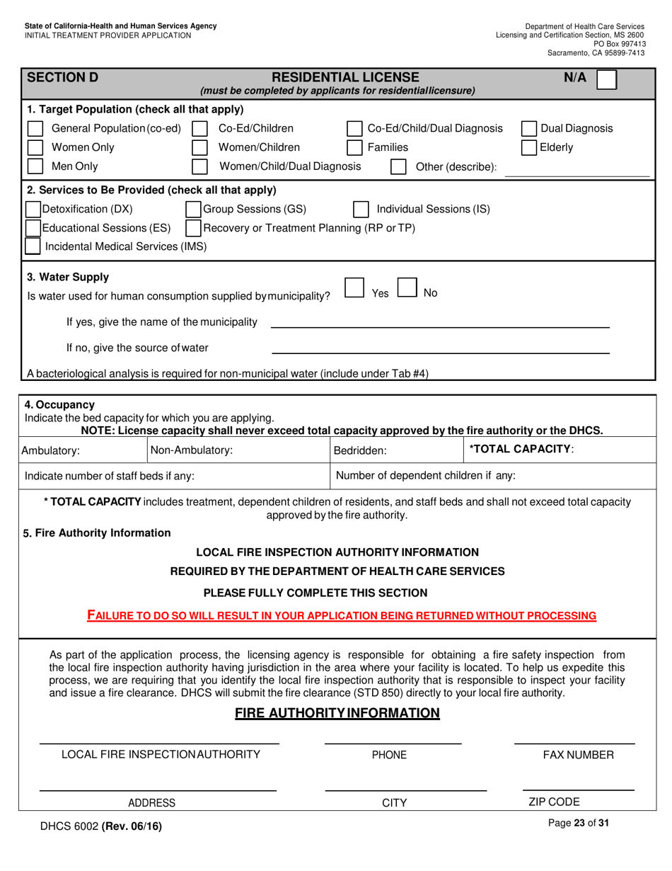 Form DHCS6002 Initial Treatment Provider Application - California, Page 23