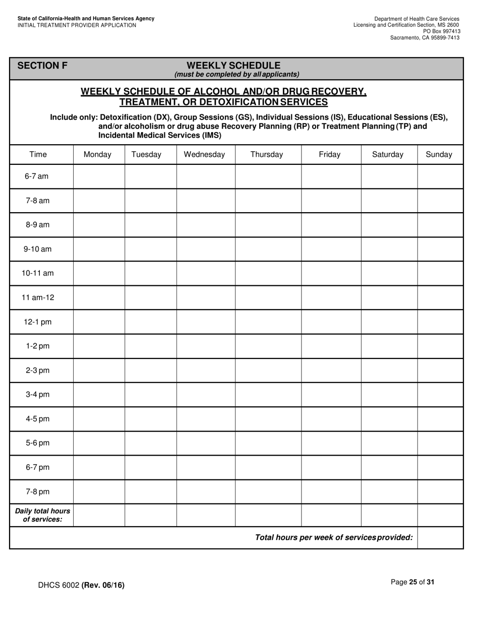 Form DHCS6002 Initial Treatment Provider Application - California, Page 25