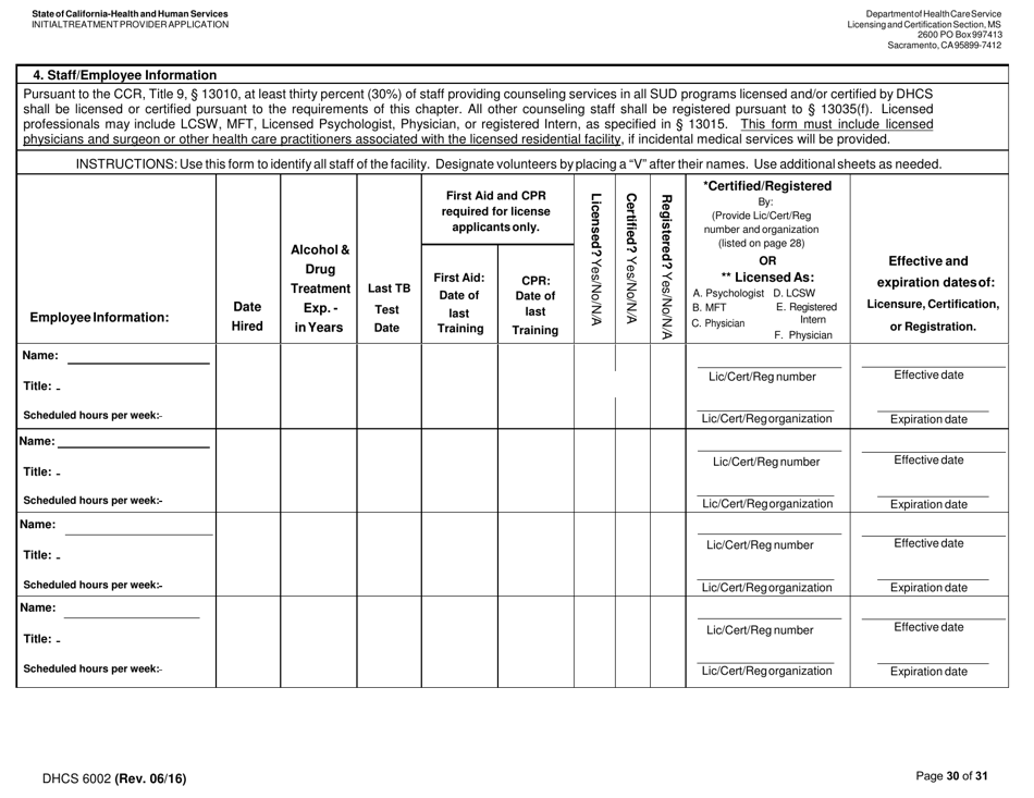 Form DHCS6002 Initial Treatment Provider Application - California, Page 30