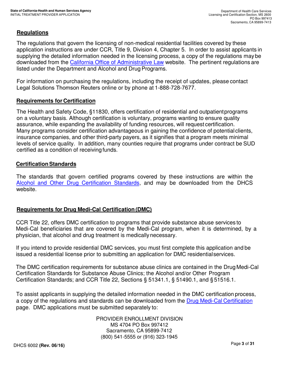 Form DHCS6002 Initial Treatment Provider Application - California, Page 3