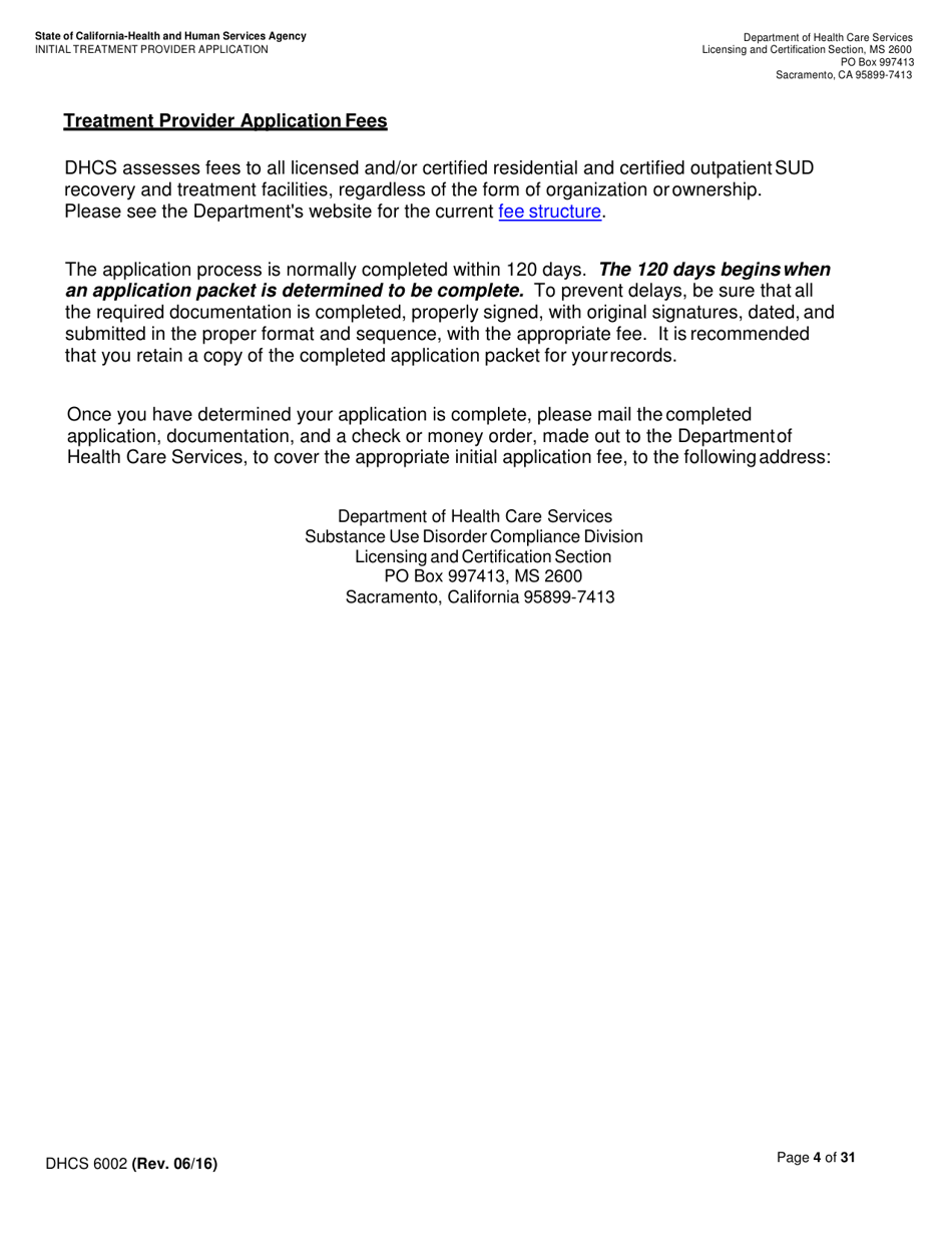 Form DHCS6002 Initial Treatment Provider Application - California, Page 4