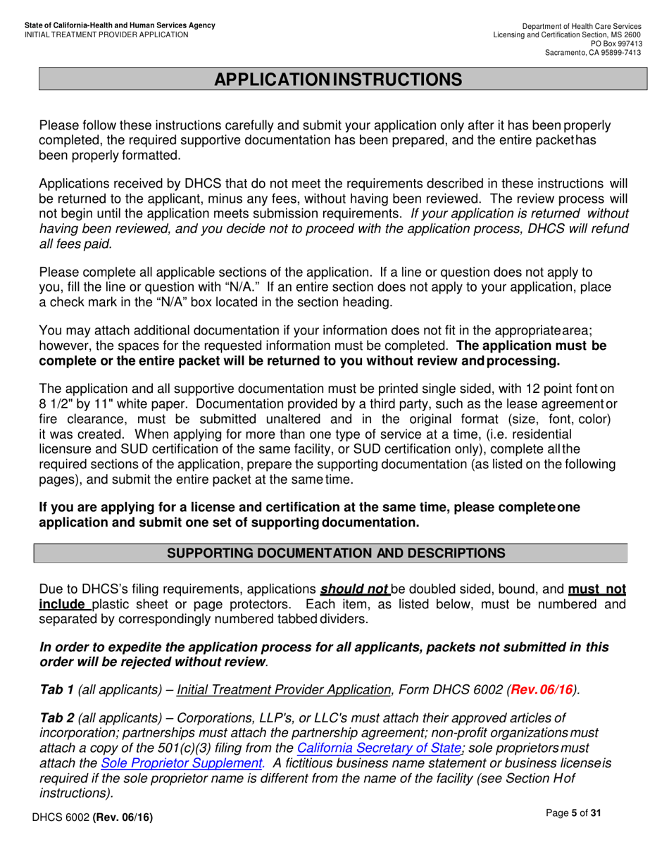 Form DHCS6002 Initial Treatment Provider Application - California, Page 5