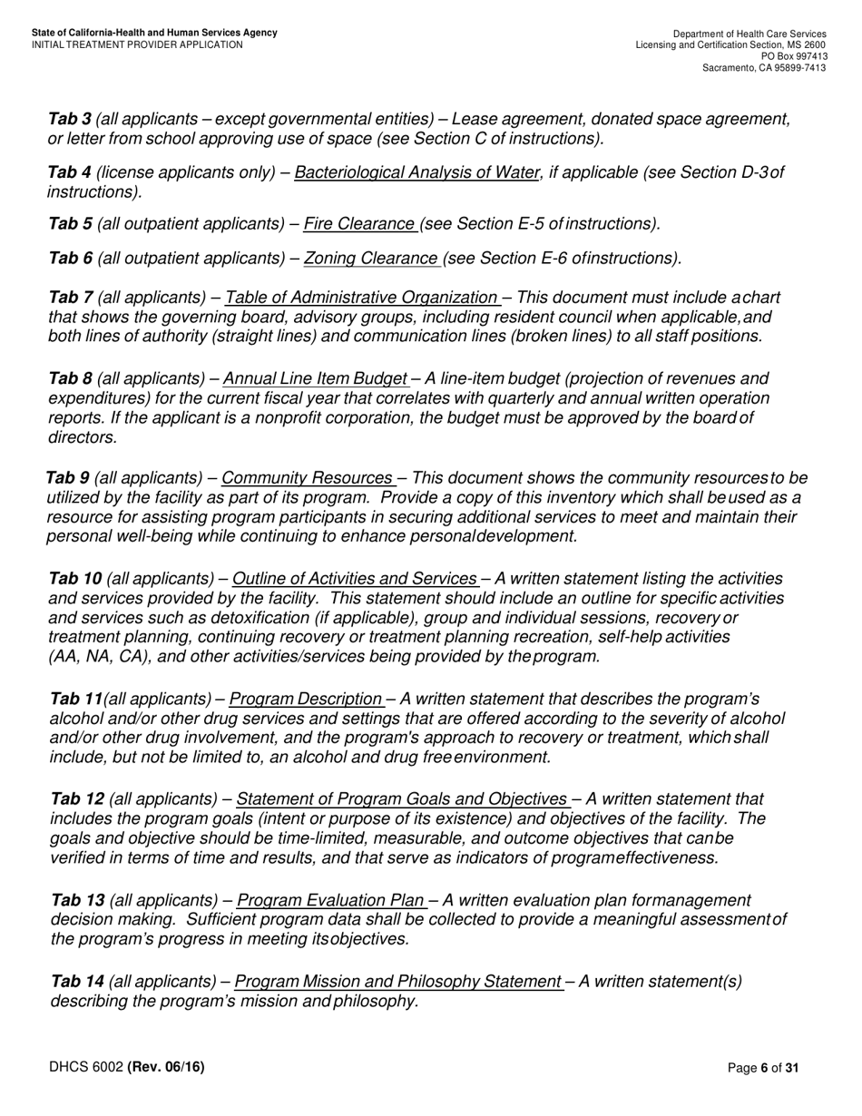 Form DHCS6002 Initial Treatment Provider Application - California, Page 6