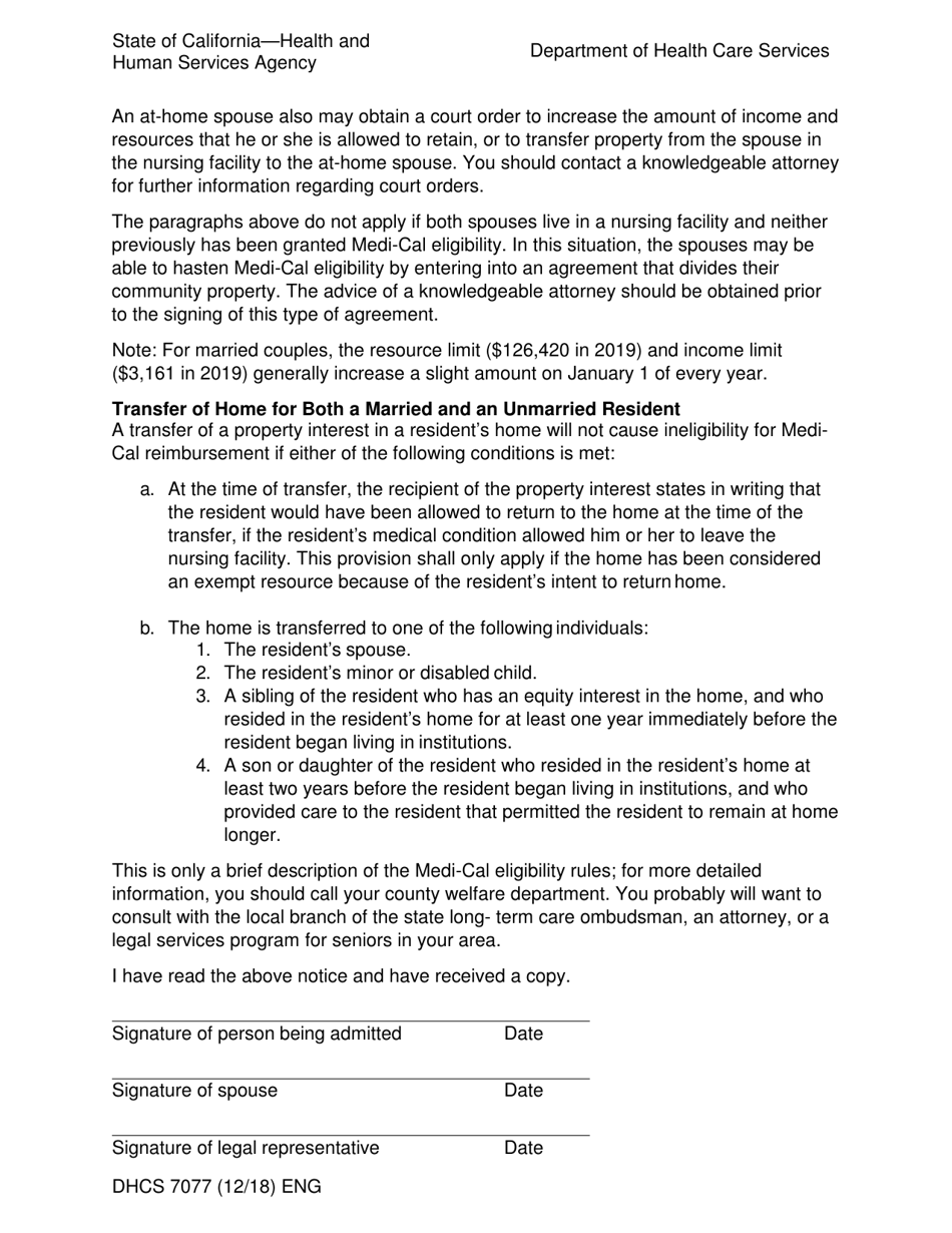 Form DHCS7077 Notice Regarding Standards for Medi-Cal Eligibility - California, Page 2