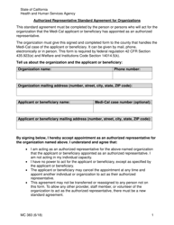Document preview: Form MC383 Authorized Representative Standard Agreement for Organizations - California