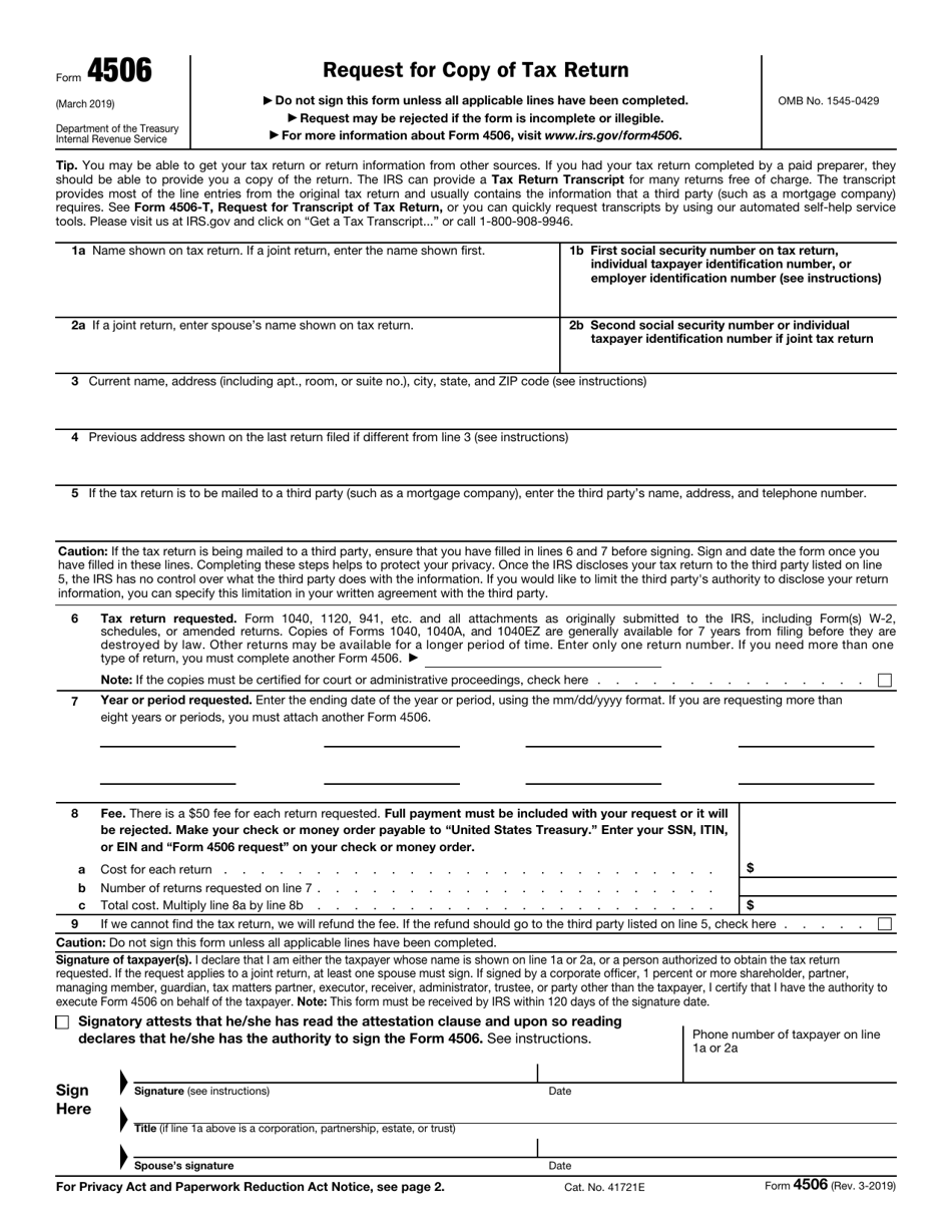 IRS Form 4506 Download Fillable PDF or Fill Online Request for Copy of ...