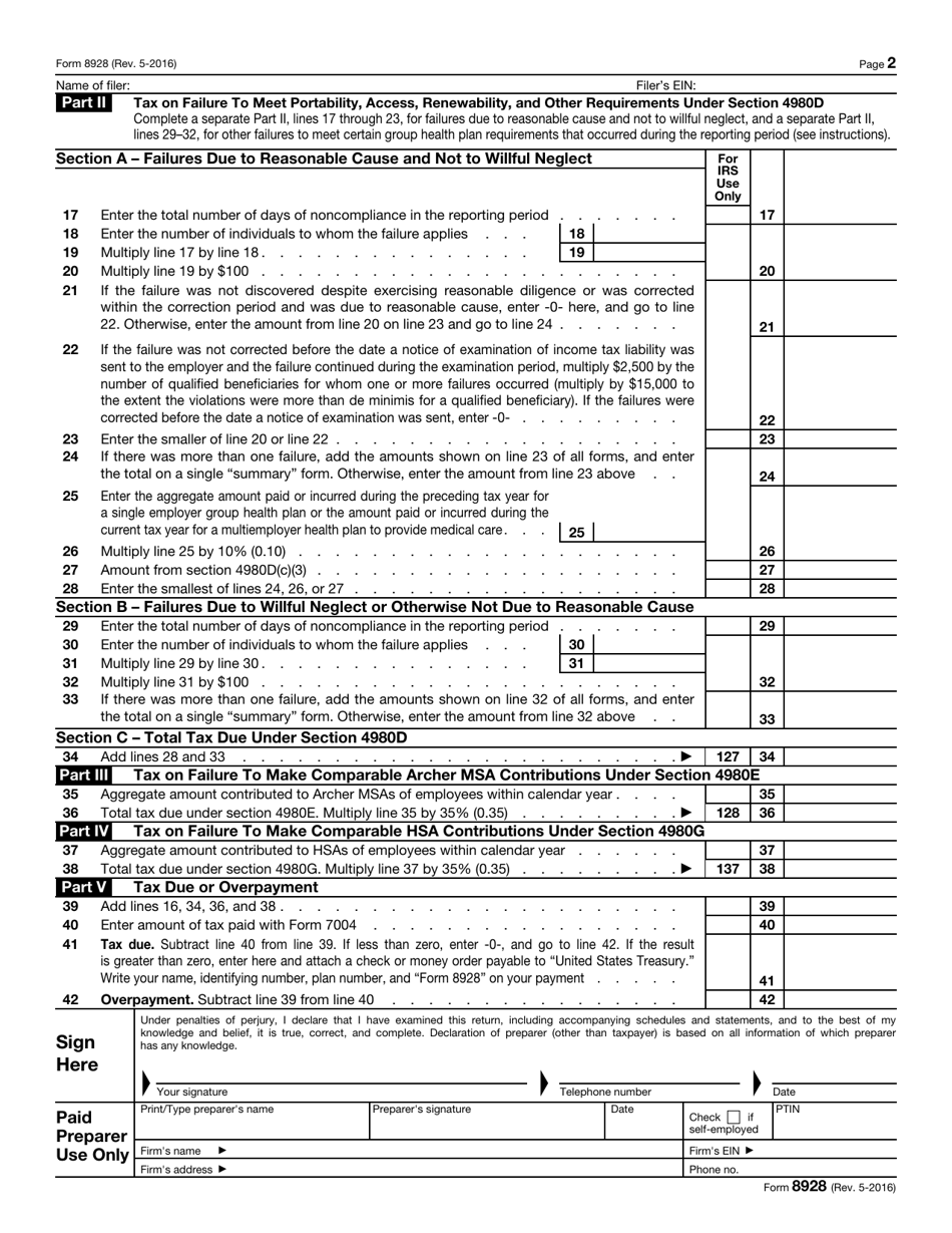 IRS Form 8928 Return of Certain Excise Taxes Under Chapter 43 of the Internal Revenue Code, Page 3
