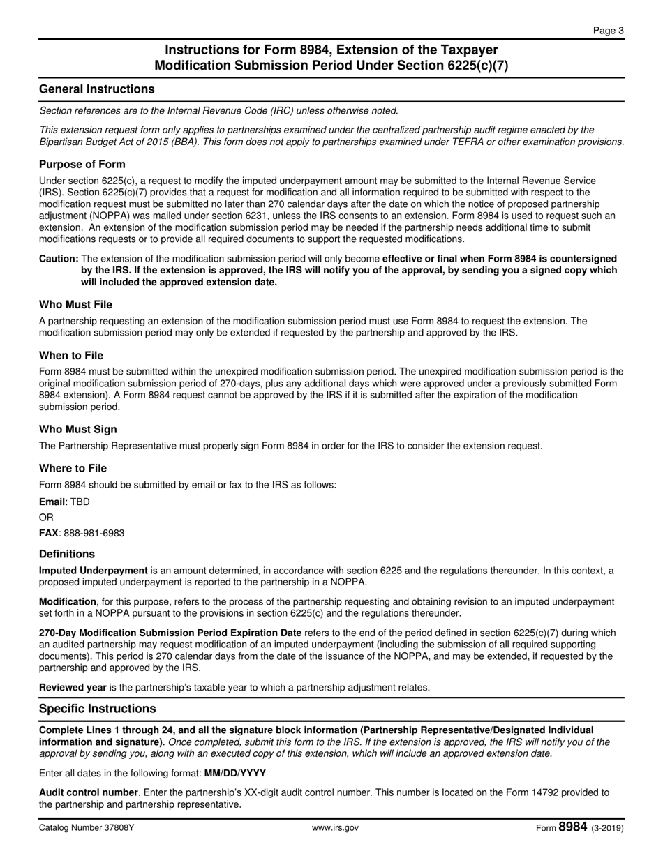 IRS Form 8984 Extension of the Taxpayer Modification Submission Period Under Section 6225(C)(7), Page 3