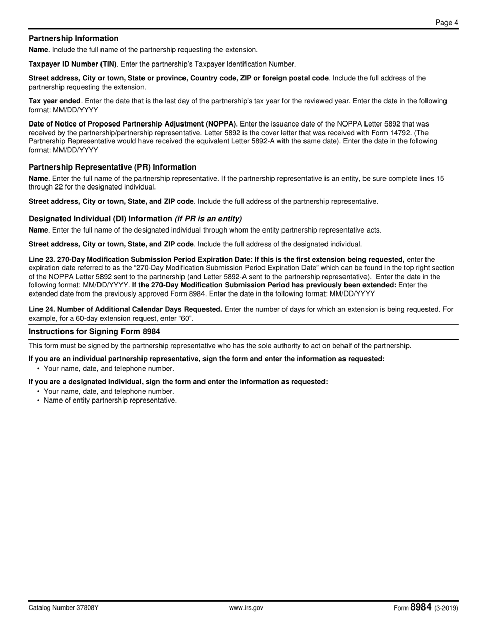 IRS Form 8984 Extension of the Taxpayer Modification Submission Period Under Section 6225(C)(7), Page 4