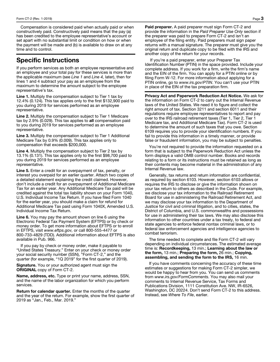 IRS Form CT-2 Employee Representatives Quarterly Railroad Tax Return, Page 3