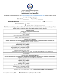 Document preview: Center Sponsor Claim Worksheet - Arizona
