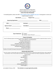 Document preview: Center Site Claim Worksheet - Arizona