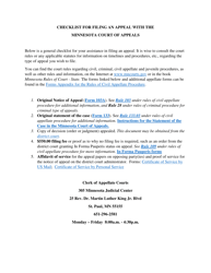 Document preview: Checklist for Filing a Civil Appeal With the Minnesota Court of Appeals - Minnesota