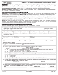 Form MV-253G Request for Business Amendment/Duplicate Certificate - New York