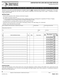 Document preview: Form MV-907M Disposition for Junk and Salvage Vehicles (Multiple Entry Form) - New York