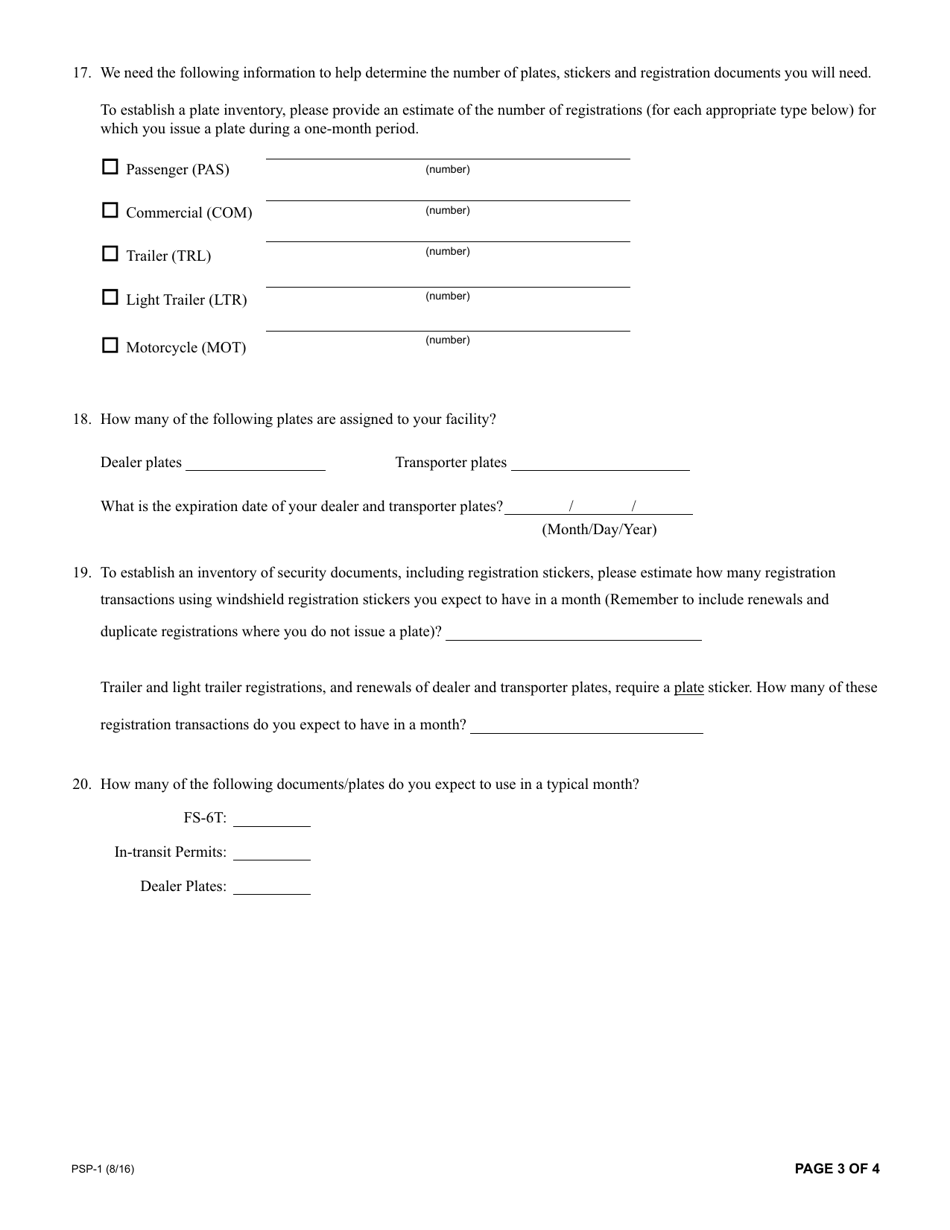 Form PSP-1 - Fill Out, Sign Online and Download Fillable PDF, New York ...