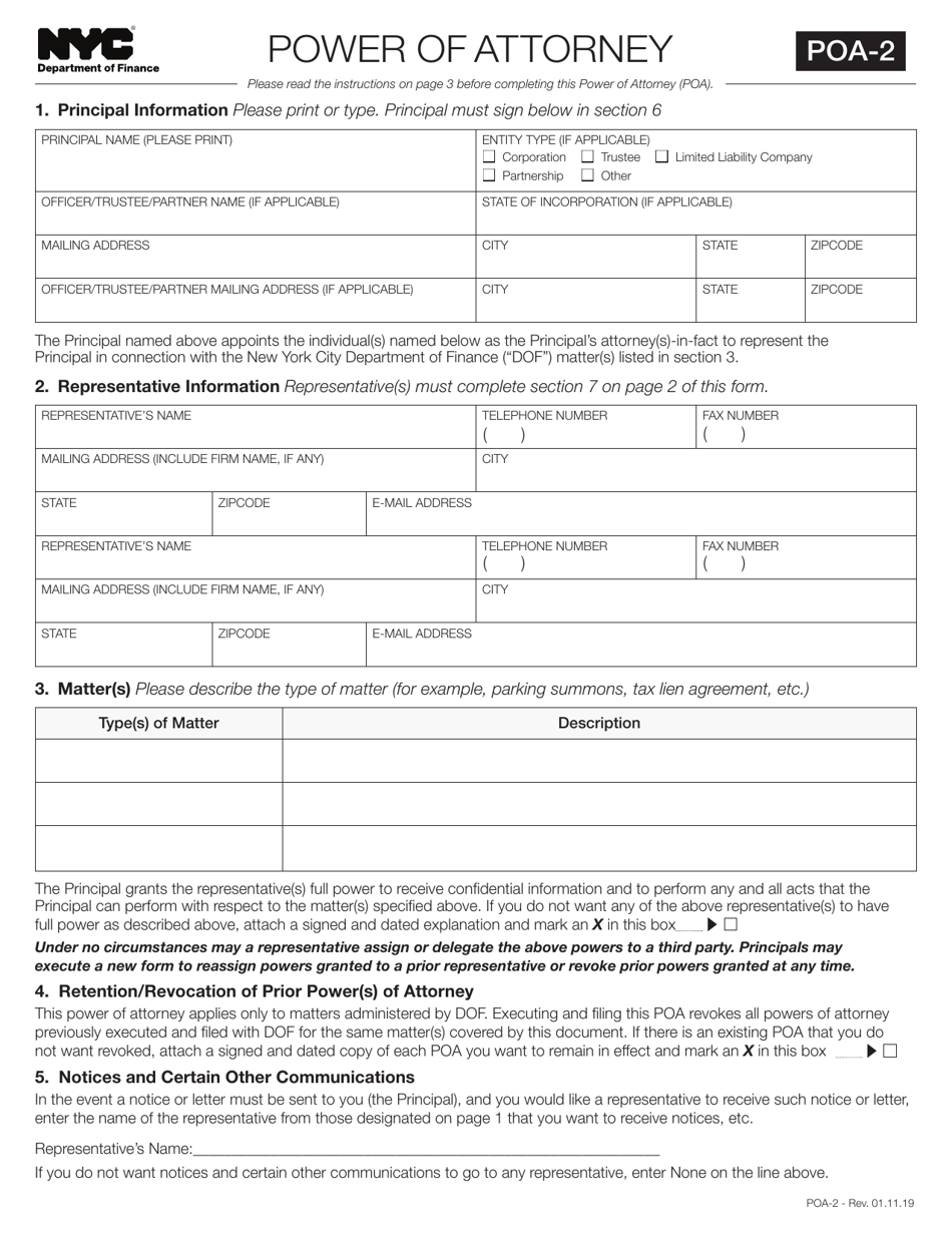 Form POA-2 Power of Attorney - New York City, Page 1