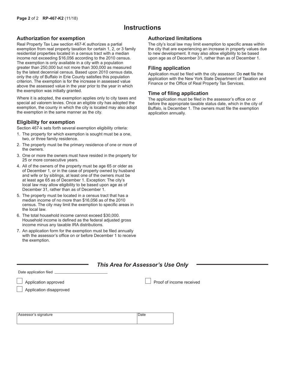 Form RP-467-K2 Application for Partial Tax Exemption for Long Time Senior Citizen Residents in the City of Buffalo - New York, Page 2