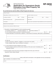 Document preview: Form RP-5850 Application for Superstorm Sandy Exemption From Real Property Tax - New York