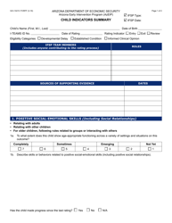 Document preview: Form GCI-1021C Child Indicators Summary - Arizona
