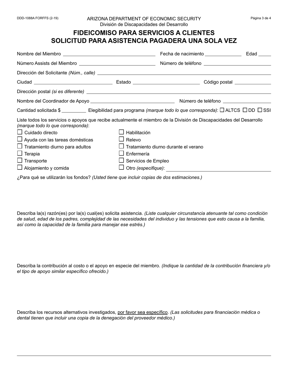 Formulario DDD-1088A-S Fideicomiso Para Servicios a Clientes - Arizona (Spanish), Page 3