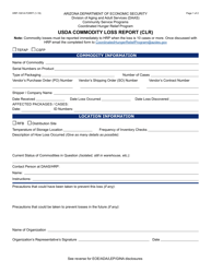 Form HRP-1001A Usda Commodity Loss Report (Clr) - Arizona