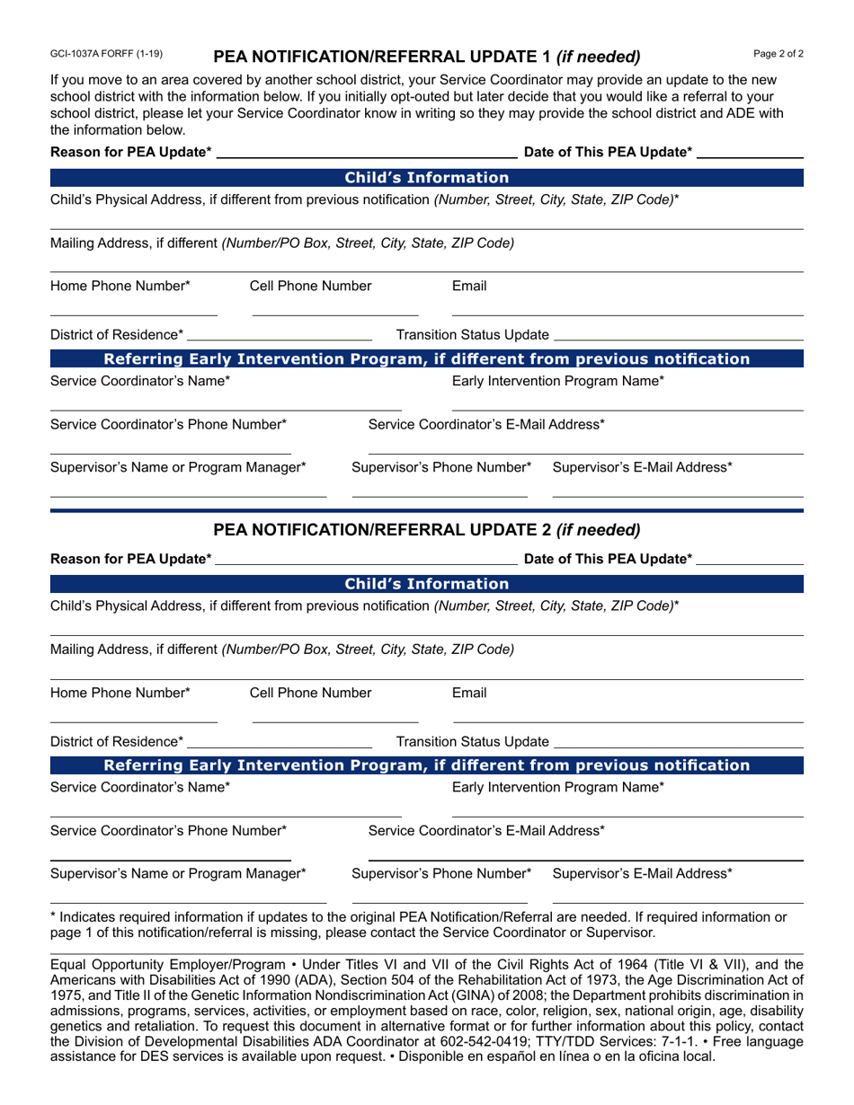 Form GCI-1037A Public Education Agency (Pea) Notification / Referral - Arizona, Page 2