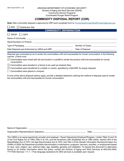 Form HRP-1003A  Printable Pdf