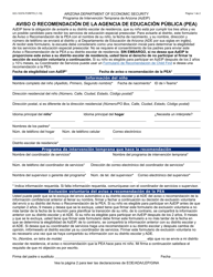 Formulario GCI-1037A-S Aviso O Recomendacion De La Agencia De Educacion Publica (Pea) - Arizona (Spanish)