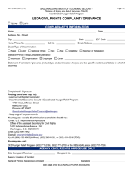 Form HRP-1014A Usda Civil Rights Complaint/Grievance - Arizona