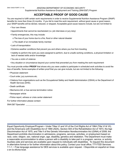 Form SNA-1045A Acceptable Proof of Good Cause - Arizona