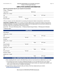 Form CSE-1163A Employer Address Information - Arizona