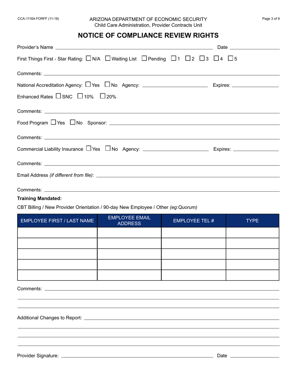 Form CCA-1118A Notice of Compliance Review Rights - Arizona, Page 3