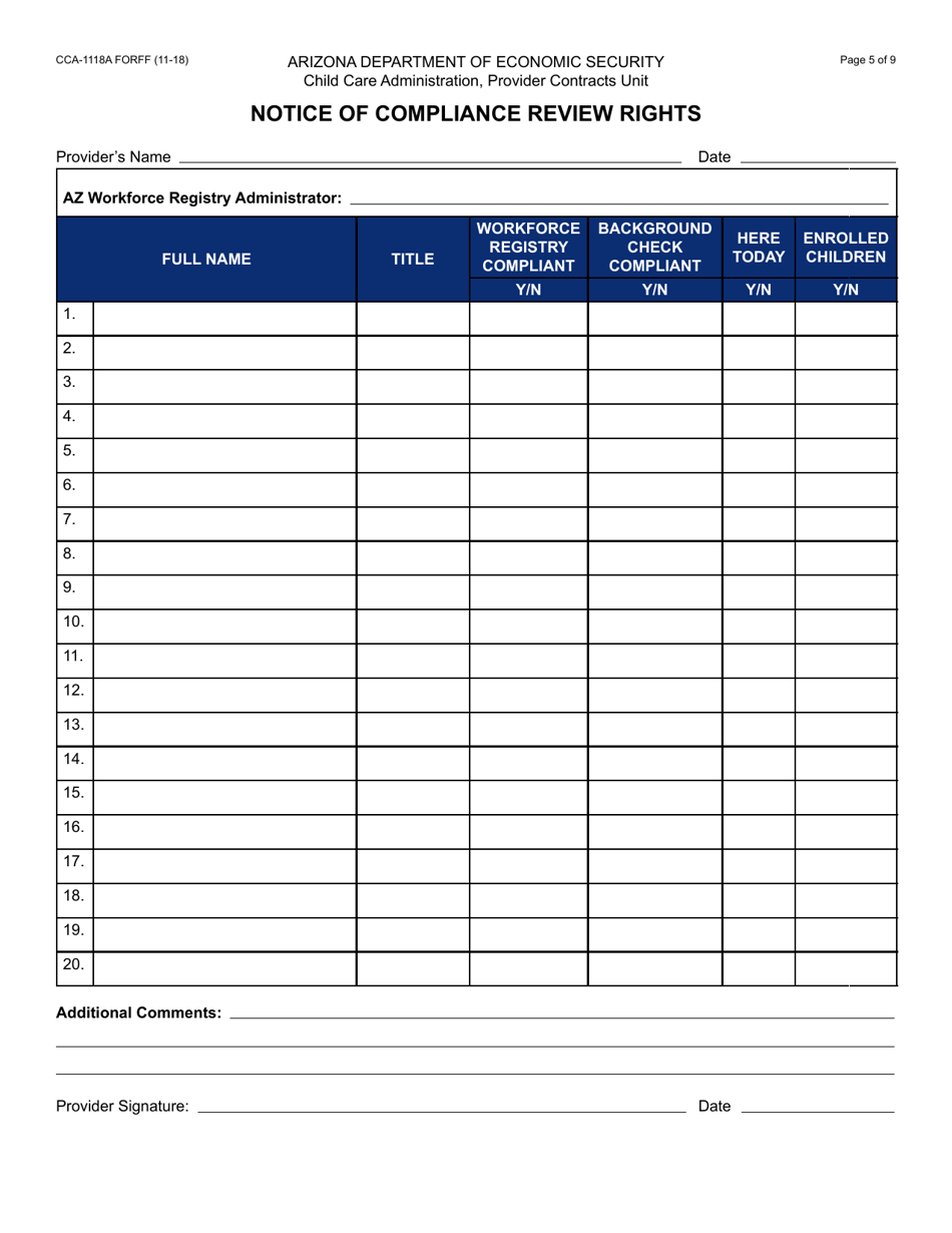 Form CCA-1118A Notice of Compliance Review Rights - Arizona, Page 5