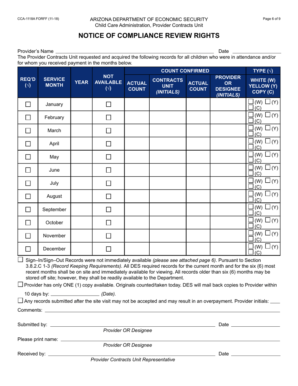 Form CCA-1118A Notice of Compliance Review Rights - Arizona, Page 6