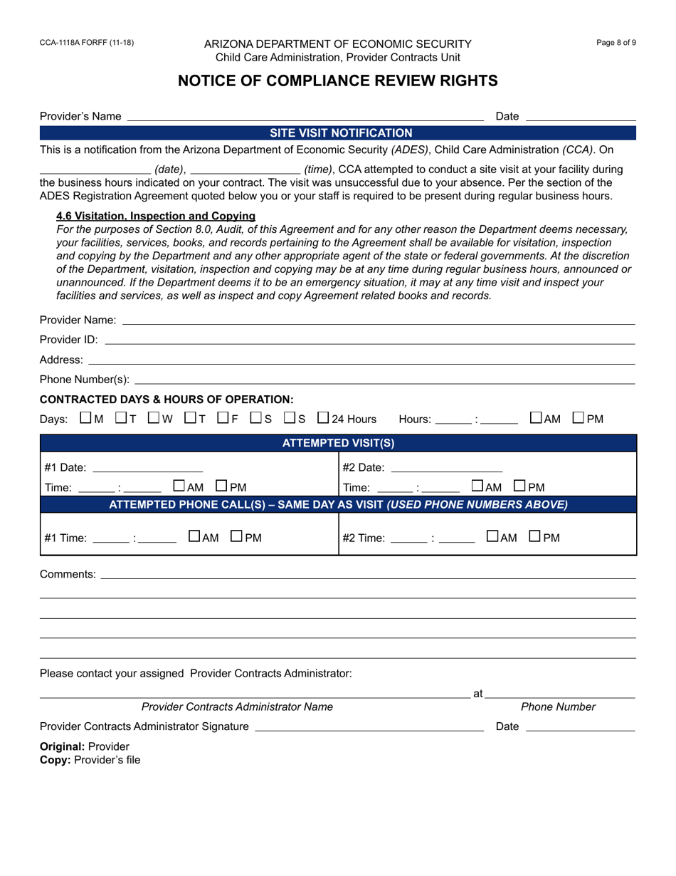 Form CCA-1118A Notice of Compliance Review Rights - Arizona, Page 8