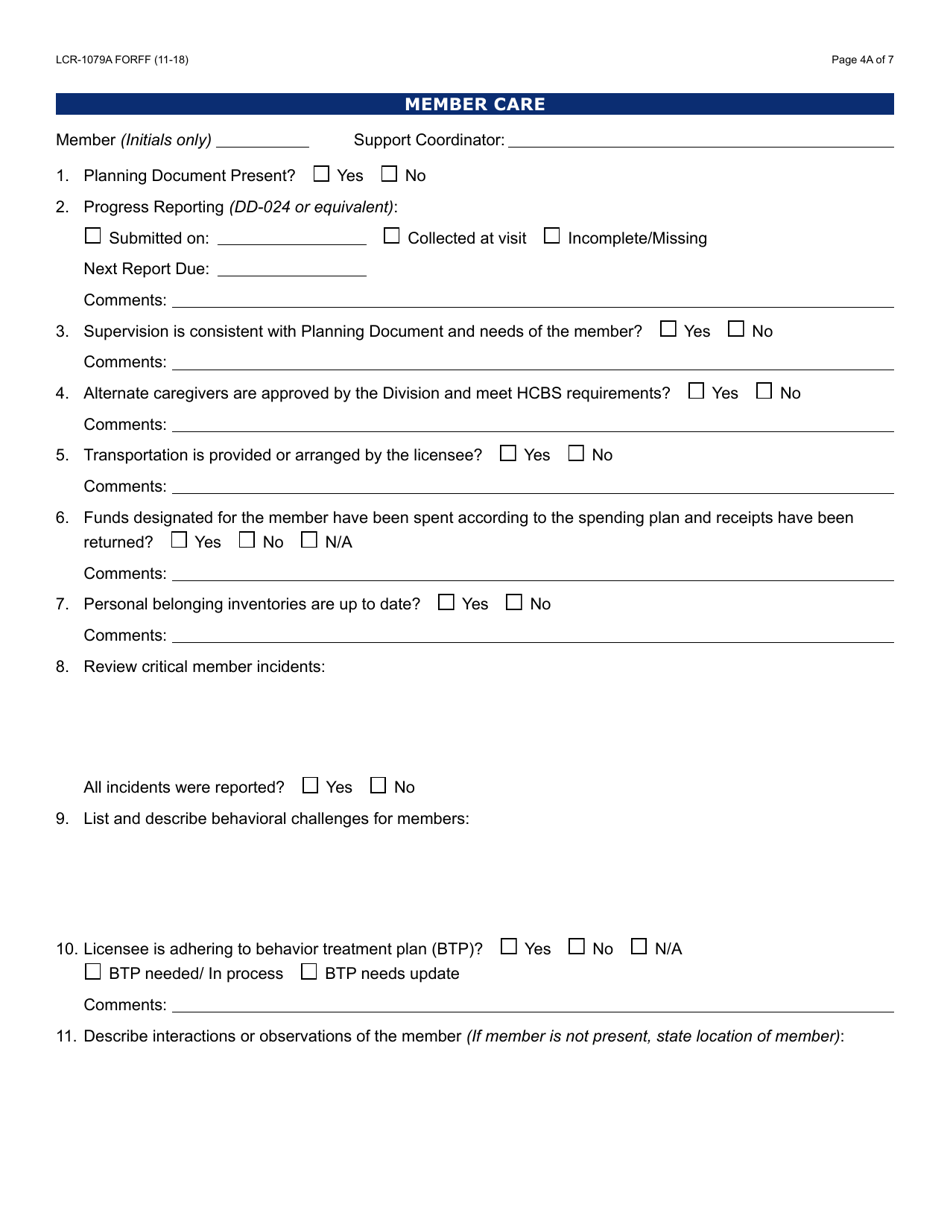 Form LCR-1079A Developmental Home Compliance Review - Arizona, Page 4