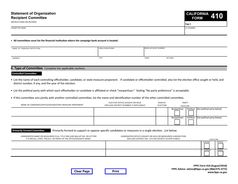 FPPC Form 410 Statement of Organization - California, Page 4