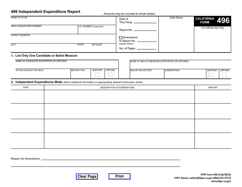 FPPC Form 496 24-hour / 10-day Independent Expenditure Report - California, Page 3