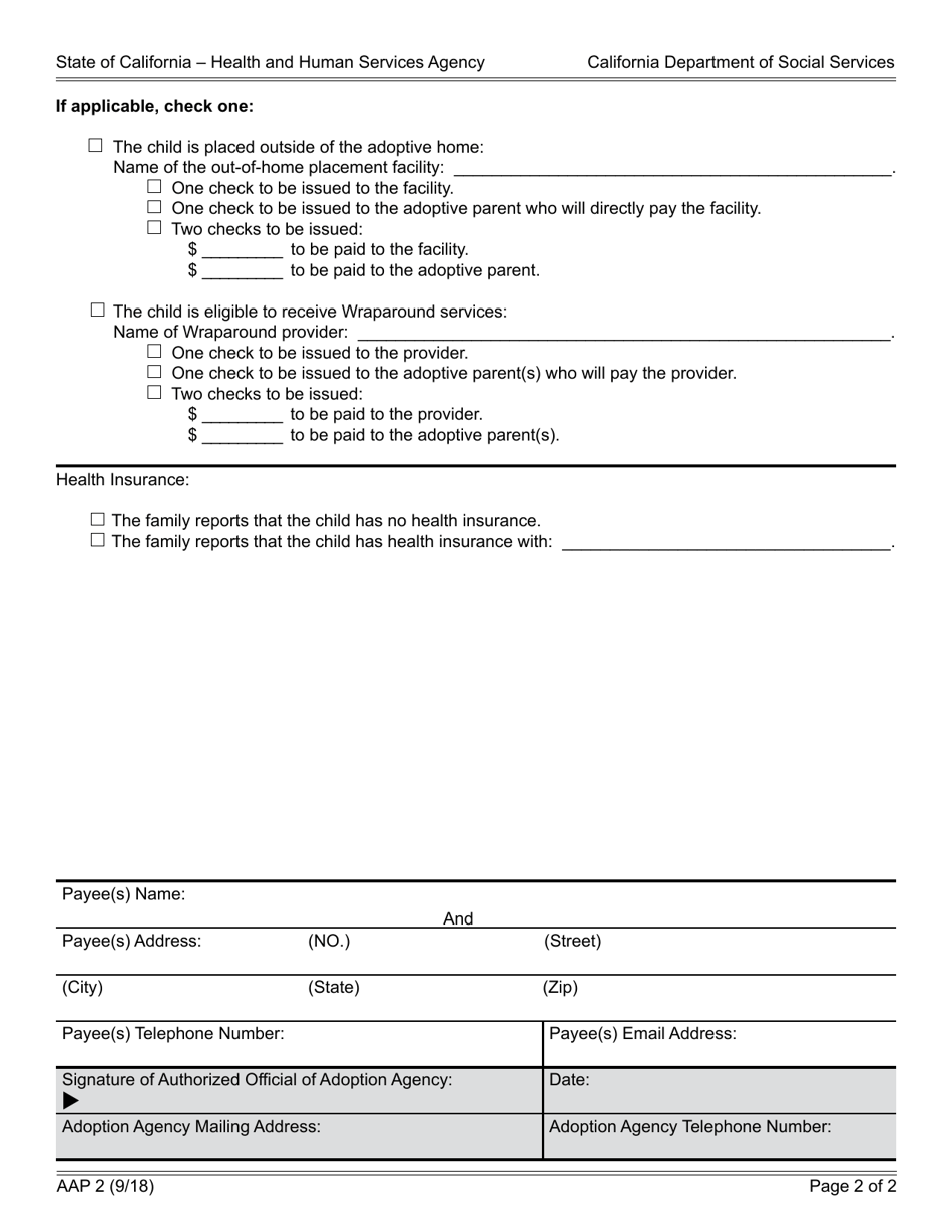 Form AAP2 Payment Instructions Adoption Assistance Program - California, Page 2