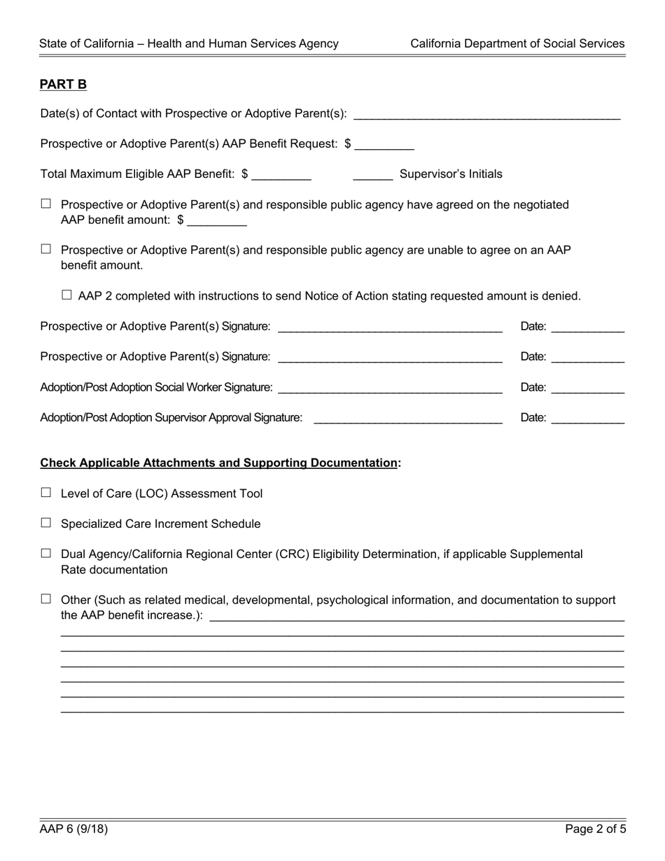 Form AAP6 Adoption Assistance Program Negotiated Benefit Amount and Approval - California, Page 2