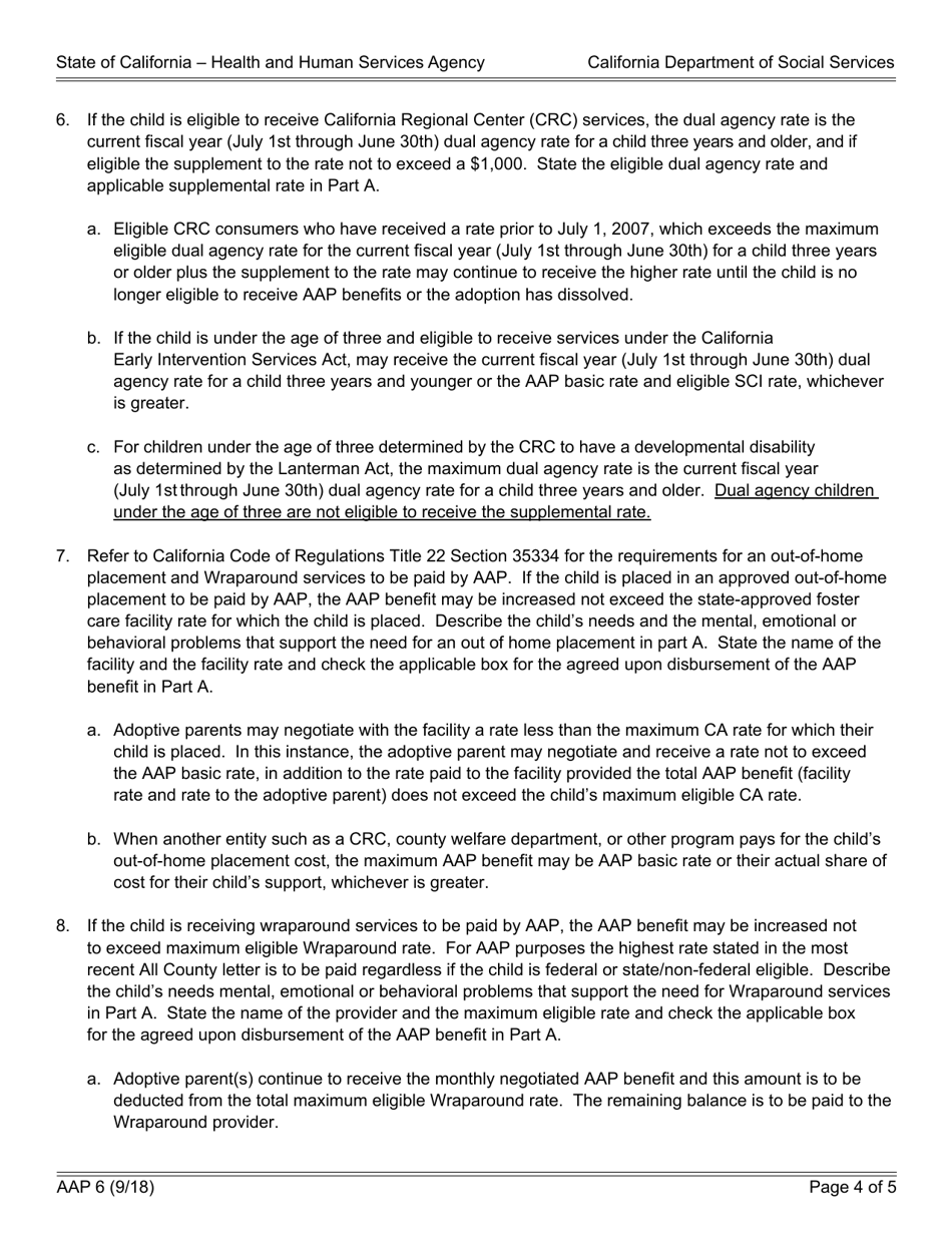 Form AAP6 Adoption Assistance Program Negotiated Benefit Amount and Approval - California, Page 4