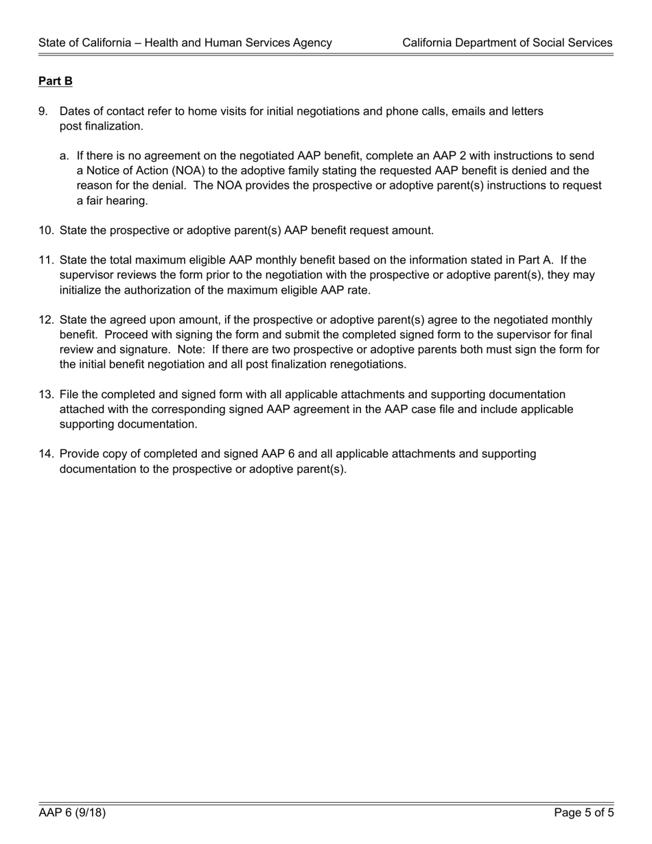 Form AAP6 Adoption Assistance Program Negotiated Benefit Amount and Approval - California, Page 5
