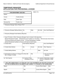 Document preview: Form LIC200TM Temporary Manager Application for Provisional License - California