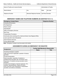 Form LIC610E Emergency Disaster Plan for Residential Care Facilities for the Elderly - California, Page 2