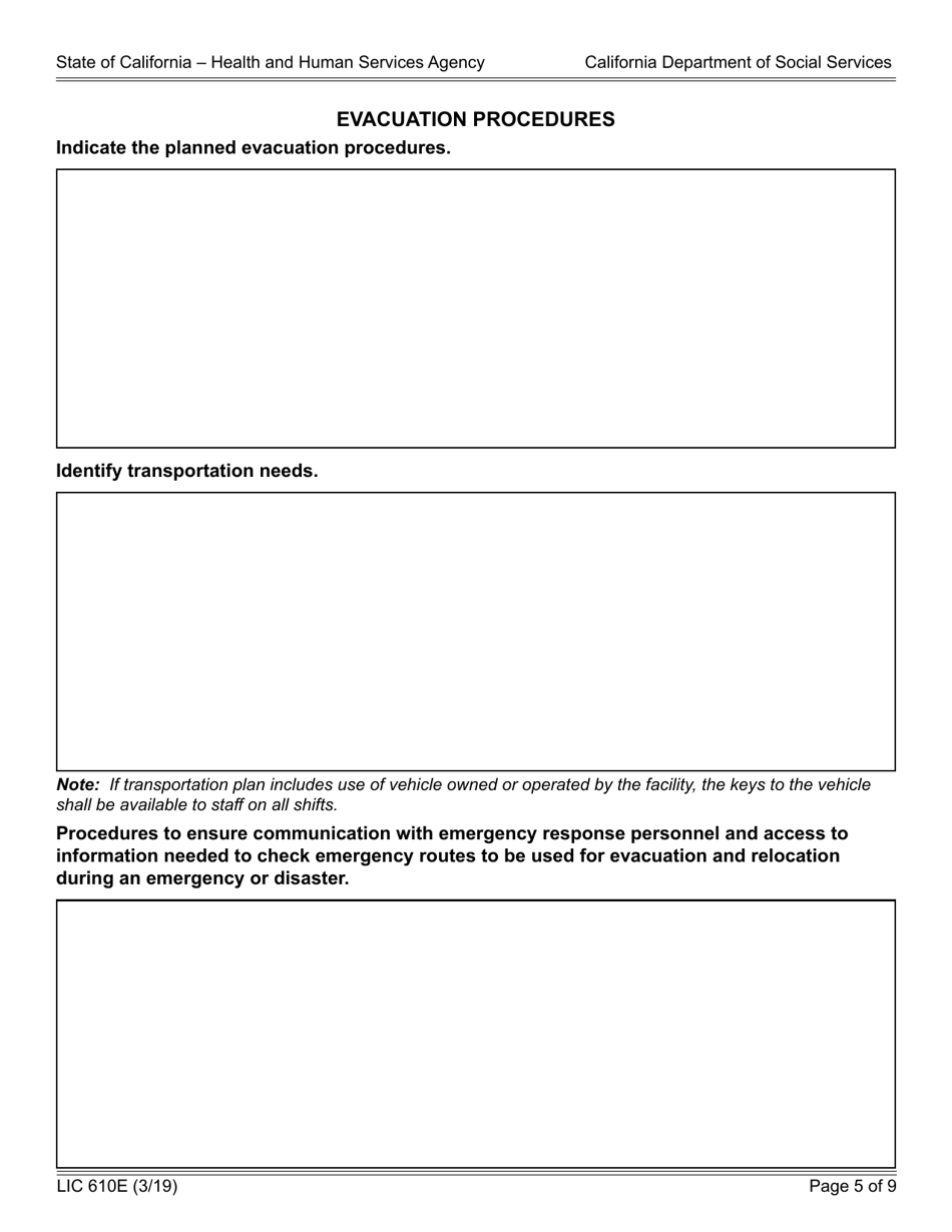 Form LIC610E Download Fillable PDF Or Fill Online Emergency Disaster ...