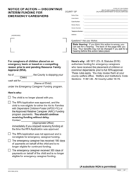 Document preview: Form RFA100A Notice of Action - Discontinue Interim Funding for Emergency Caregivers - California